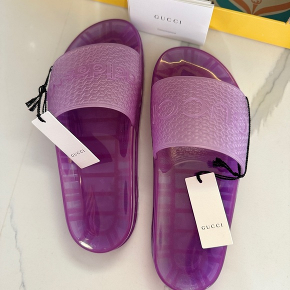 NWB Gucci Adidas x GG adilette purple transparent slides size 37 - Picture 8 of 9